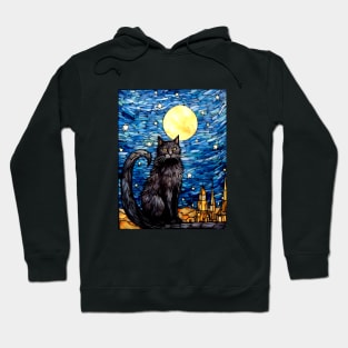 Stained Glass Black Cat Van Gogh Style Hoodie